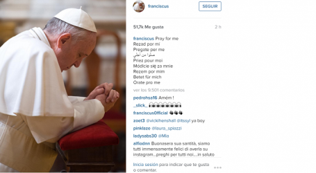 El Papa publica la primera foto en Instagram en su cuenta Franciscus: “Recen por mí”