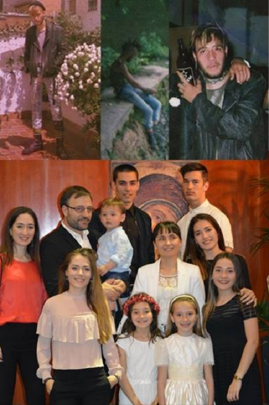 El pasado de Ricardo Pareja en las imagenes superiores y debajo la felicidad del amor de Dios en él y en su familia