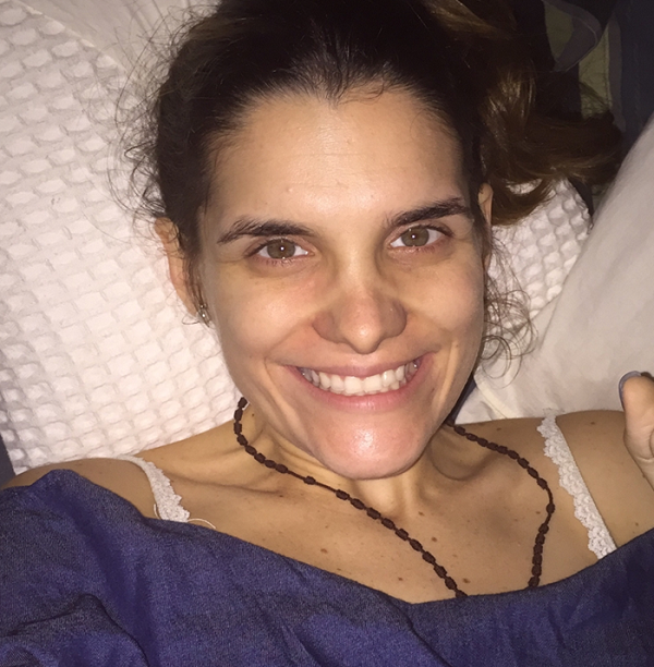 Ingrid Buttner el día de su última sesión de quimioterapia 
