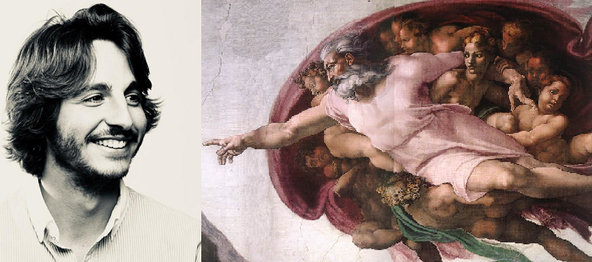 Pablo España, a la izquierda, junto a la imagen de Dios Padre