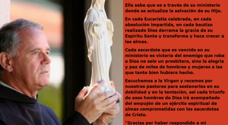 «Oren por los sacerdotes, recen por la fe de sus pastores», nos invita la Virgen María / Por P. Carlos García Malo