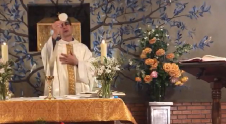 Santa Misa y adoración del lunes de la 4ª semana de Pascua, presidida por el P. Fernando Simón Rueda, en la Parroquia San Juan Crisóstomo de Madrid, 4-5-2020