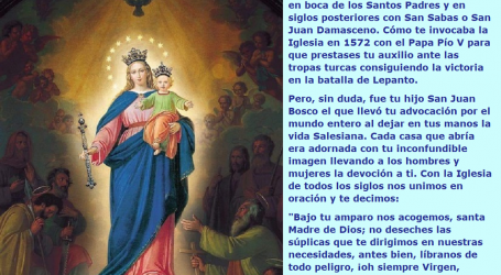 Bajo tu amparo nos acogemos, santa Madre de Dios. María Auxiliadora, ruega por nosotros / Por P. Carlos García Malo