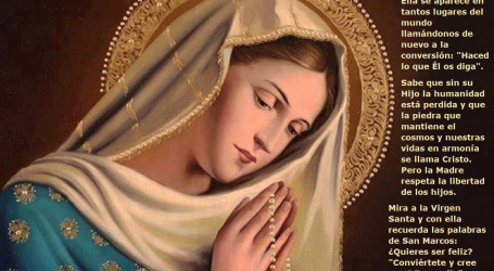 Mira a la Virgen Santa y con ella recuerda las palabras de San Marcos: «Conviértete y cree en el Evangelio» / Por P. Carlos García Malo