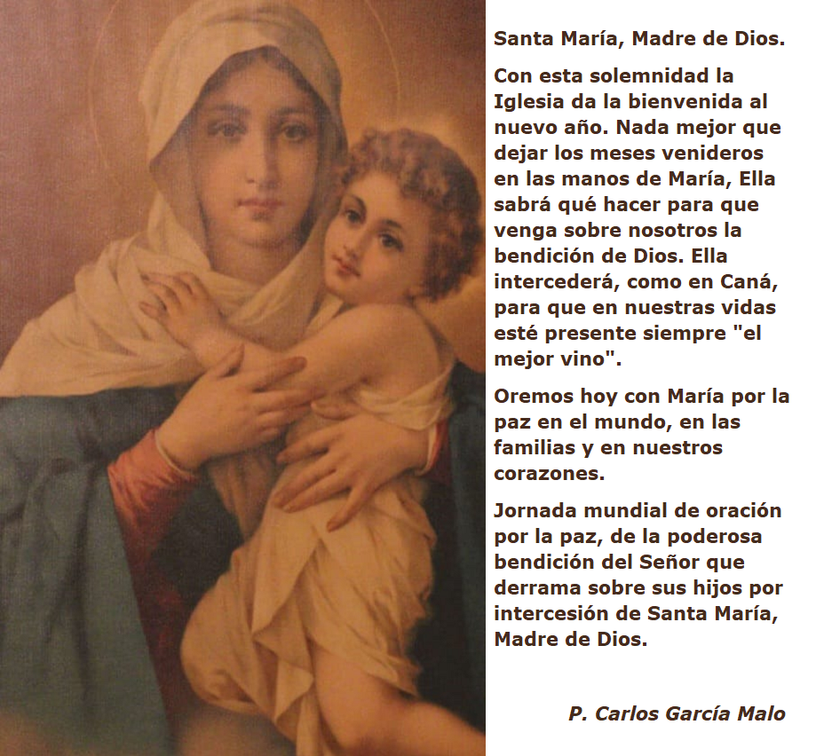 Oremos hoy con Santa María, Madre de Dios, por la paz en el mundo, en las  familias y en nuestros corazones / Por P. Carlos García Malo –  caminocatolico